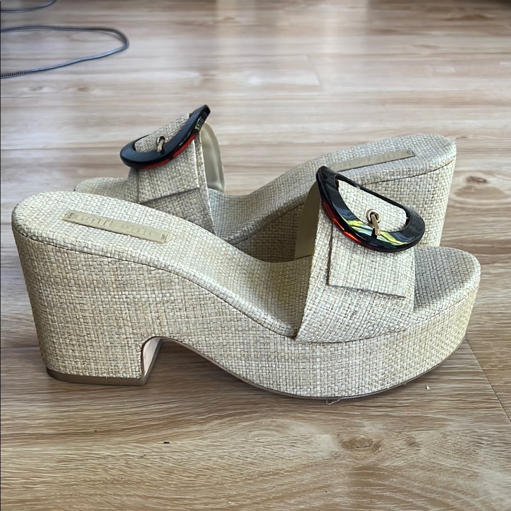 Cult Gaia Cream Platform Shoes with Chunky Heel